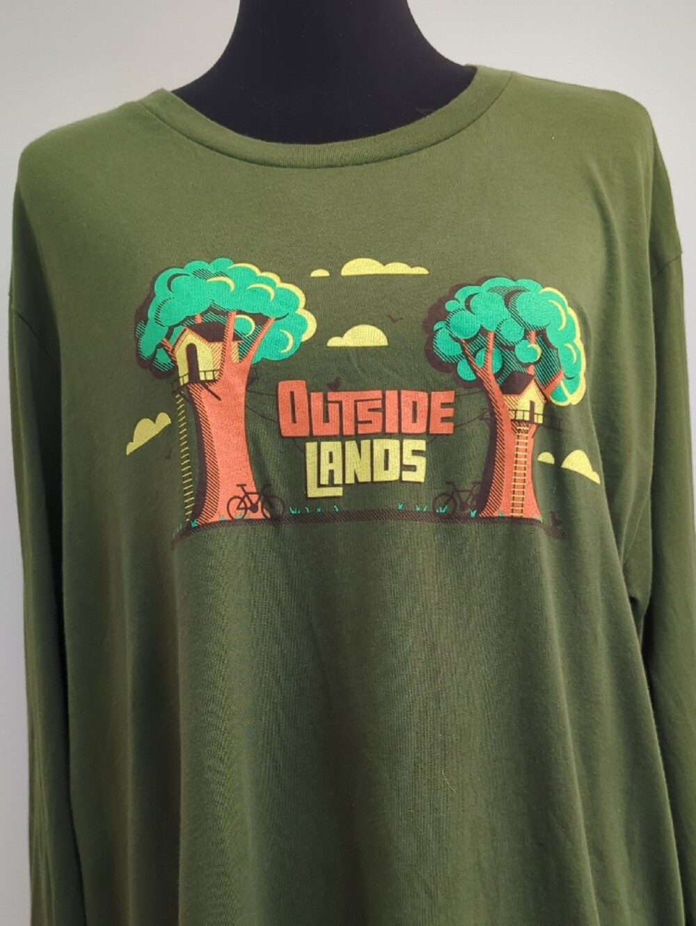 XL OutsideLands SF 2014 Olive Green Long Sleeve Graphic Tee With Lineup